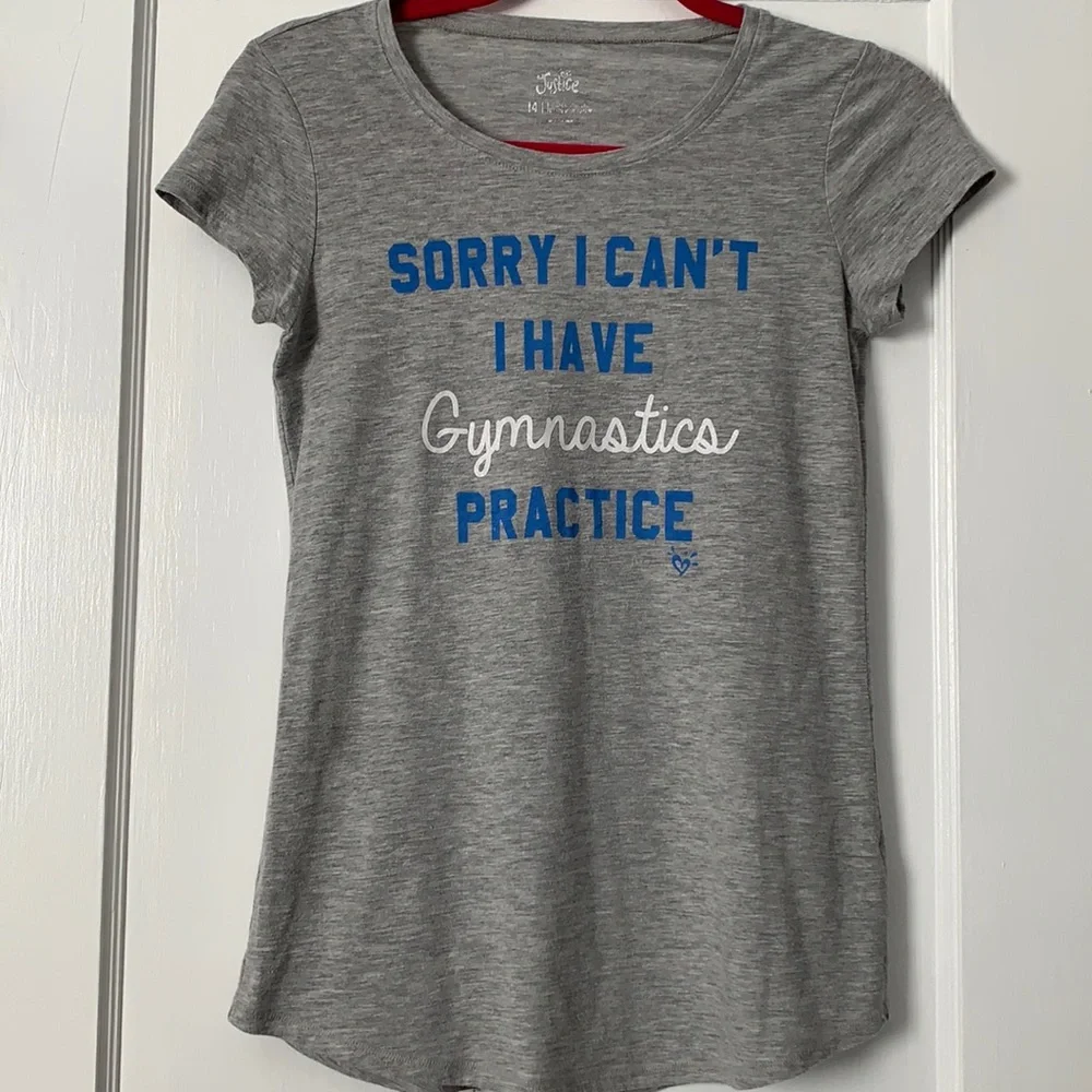 Justice Gymnastics Gray T-shirt Top 14 EUC